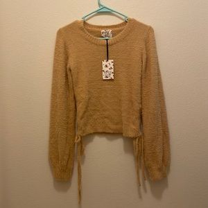 HIppie Rose Sweater Long Sleeves, Fuzzy, Pull Strings on Sides Women''s Size S